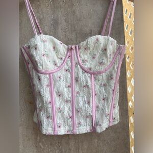 Floral Lace Corset Top with Pink Accents
